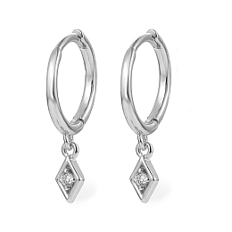 Honeyhandy Clear Cubic Zirconia Rhombus Dangle Hoop Earrings, 925 Sterling Silver Earrings, Silver, 18mm