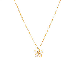 Honeyhandy Stainless Steel Cable Chain Necklaces, Shell Flower Pendant Necklace for Women, Real 18K Gold Plated, 15-3/4 inch(40cm)