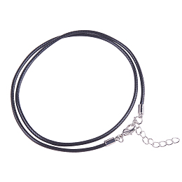 PandaHall Elite 0.06inch 2mm Black Waxed Cotton Beading Cord with Zinc Alloy Lobster Claw Clasps for Necklace Making