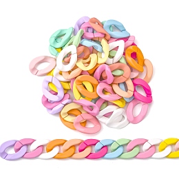 Honeyhandy Opaque Spray Painted Acrylic Linking Rings, Quick Link Connectors, for Curb Chains Making, Twist, Mixed Color, 30x21x6mm, Inner Diameter: 16x8mm