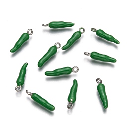 Honeyhandy Brass Enamel Pendants, Horn of Plenty, Italian Horn Cornicello, Platinum, Green, 20x5mm