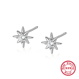 Honeyhandy Anti-Tarnish Rhodium Plated Sterling Silver Stud Earrings for Women, Star, Platinum, 7.2mm