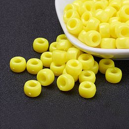 Honeyhandy Opaque Acrylic European Beads, Barrel, Yellow, 9x6mm, Hole: 4mm, about 1900pcs/500g