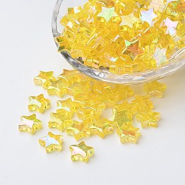 Honeyhandy Eco-Friendly Transparent Acrylic Beads, Star, Yellow, AB Color, about 10mm in diameter, 4mm thick, hole:1.5mm. about 2140pcs/500g