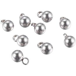 Pandahall Elite 100pcs Stainless Steel Round Pendants Small Bell Charms Silver Tones Drop Pendants DIY for Women Jewelry Bracelet Making 10x6mm, Hole: 2.5mm