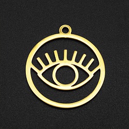 Honeyhandy 201 Stainless Steel Pendants, Laser Cut, Hollow, Ring with Eye, Golden, 27x24x1mm, Hole: 2mm