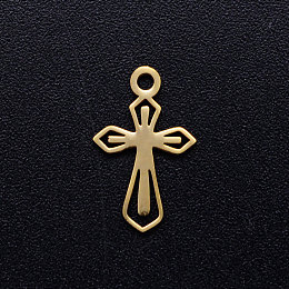 Honeyhandy 201 Stainless Steel Tiny Cross Charms, Golden, 15x9x1mm, Hole: 1.5mm