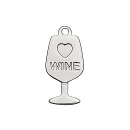 Honeyhandy 201 Stainless Steel Pendants, Wine Glass, Stainless Steel Color, 18x9x1mm, Hole: 1mm