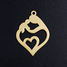 Honeyhandy 201 Stainless Steel Pendants, Heart with Mother and Child, For Mother's Day, Golden, 24x17x1mm, Hole: 1.5mm