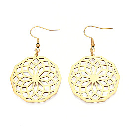 Honeyhandy 201 Stainless Steel Dangle Earrings, Seed of Life, Golden, 57mm, Pin: 0.6mm