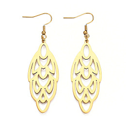 Honeyhandy 201 Stainless Steel Dangle Earrings, Peacock Feather, Golden, 76mm, Pin: 0.6mm