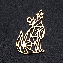 Honeyhandy 201 Stainless Steel Pendants, Filigree Joiners Findings, Laser Cut, Wolf, Golden, 22x14x1mm, Hole: 1.5mm