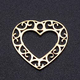 Honeyhandy Vacuum Plating 201 Stainless Steel Pendants, Filigree Joiners Findings, Laser Cut, Heart, Golden, 17x19x1mm, Hole: 2mm