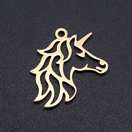 Honeyhandy 201 Stainless Steel Pendants, Filigree Joiners Findings, Laser Cut, Unicorn, Golden, 19.5x17x1mm, Hole: 1.5mm