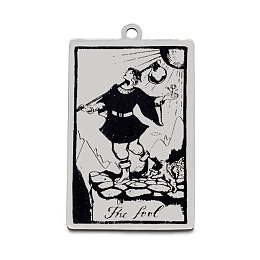 Honeyhandy Non-Tarnish 201 Stainless Steel Pendants, Laser Engraved Pattern, Tarot Card Pendants, The Fool 0, 40x24x1mm, Hole: 2mm