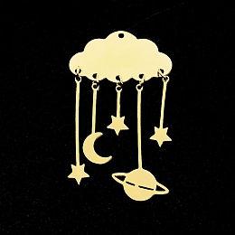 Honeyhandy 201 Stainless Steel Pendants, Laser Cut, Cloud with Moon, Star & Planet, Golden, 49x27.5mm, Hole: 1.5mm