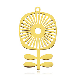 Honeyhandy 201 Stainless Steel Pendants, Laser Cut, Vacuum Plating, Flower, Golden, 33x19x1mm, Hole: 1.6mm