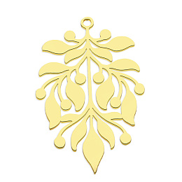 Honeyhandy 201 Stainless Steel Pendants, Laser Cut, Leaf, Vacuum Plating, Golden, 36x24.5x1mm, Hole: 1.6mm