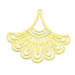 Honeyhandy 201 Stainless Steel Pendants, Laser Cut, Vacuum Plating, Fan, Golden, 30.5x36x1mm, Hole: 1.6mm