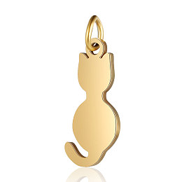 Honeyhandy 201 Stainless Steel Kitten Pendants, Cat Silhouette Shape, Golden, 17x7.5x1mm, Hole: 3mm