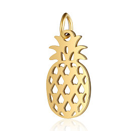 Honeyhandy 201 Stainless Steel Pendants, Pineapple, Golden, 28x16x1mm, Hole: 3mm