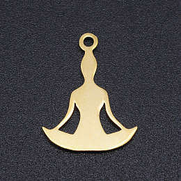 Honeyhandy Chakra Theme, 201 Stainless Steel Laser Cut Pendants, Yoga, Golden, 18x14x1mm, Hole: 1.4mm