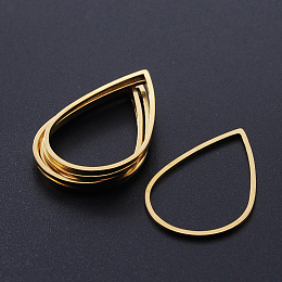 Honeyhandy 201 Stainless Steel Linking Rings, Laser Cut, Teardrop, Golden, 26x17x1mm, Inner Size: 23.5x15mm