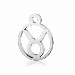 Honeyhandy 201 Stainless Steel Charms, Flat Round with Constellation, Stainless Steel Color, Taurus, 13.4x10.8x1mm, Hole: 1.5mm