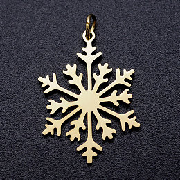 Honeyhandy 201 Stainless Steel Pendants, with Unsoldered Jump Rings, Christmas Snowflake, Golden, 26.5x19x1mm, Hole: 3mm, Jump Ring: 5x0.8mm