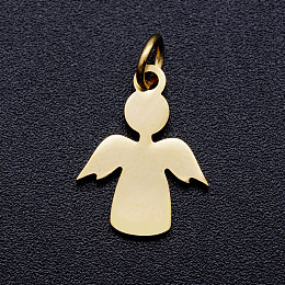 Honeyhandy 201 Stainless Steel Pendants, Stamping Blank Tag Charms, with Unsoldered Jump Rings, Angel, Golden, 15x11.5x1mm, Hole: 3mm, Jump Ring: 5x0.8mm