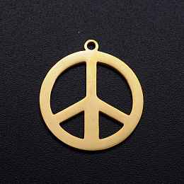 Honeyhandy 201 Stainless Steel Pendants, Peace Sign, Golden, 21x19x1mm, Hole: 1.4mm