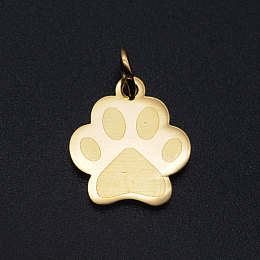 Honeyhandy 201 Stainless Steel Pet Charms, with Jump Rings, Dog Paw Prints, Golden, 13.5x12x1mm, Hole: 3mm