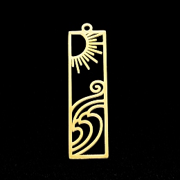 Honeyhandy 201 Stainless Steel Pendants, Laser Cut, Rectangle with Sun, Golden, 41x11x1mm, Hole: 1.6mm