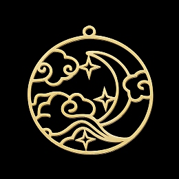 Honeyhandy 201 Stainless Steel Pendants, Laser Cut, Ring with Cloud & Moon, Golden, 32.5x30x1mm, Hole: 1.8mm