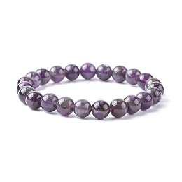 Honeyhandy Gemstone Bracelets, Amethyst, about 5.2cm inner diameter, Bead: 8mm in diameter, 22~24pcs/Strand