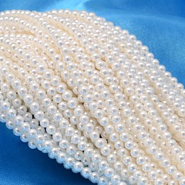 Honeyhandy Round Shell Pearl Bead Strands, White, 2.5mm, Hole: 0.5mm, about 169pcs/strand, 15.74 inch