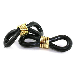 Honeyhandy Eyeglass Holders, Glasses Rubber Loop Ends, Iron and Plastic, Golden Color, Black, about 4.2mm wide, 19mm long