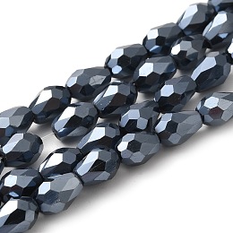 Honeyhandy Electroplate Glass Beads Strands, Faceted, teardrop, Black Plated, 7x5mm, Hole: 1mm, about 65~67pcs/strand, 18~18.5 inch(45.5~46.9cm)