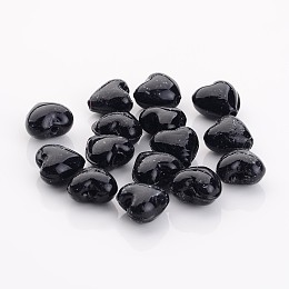 Honeyhandy Handmade Lampwork Beads, Heart, Black, 12x12x8mm, Hole: 2mm