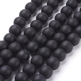 Honeyhandy Synthetic Black Stone Beads Strands, Frosted, Round, Black, 10mm, Hole: 0.8mm, about 39pcs/strand, 15.5 inch