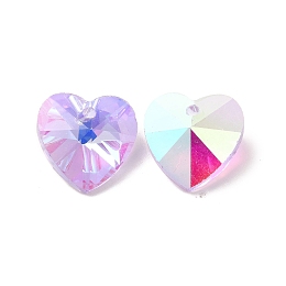 Honeyhandy Glass Pendants, Heart, Great For Mother's Day Bracelet Making, Faceted, Violet, AB Color Plated, 14mmx7~8mm, hole: 1mm