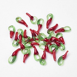 Honeyhandy Handmade Lampwork Pendants, Hot Pepper, Red, 14~17x6x4mm, Hole: 2mm