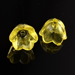 Honeyhandy Transparent Acrylic Beads, Flower Cap, Yellow, Dyed, about 10mm wide, 6mm thick, hole:1.5mm
