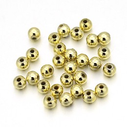 Honeyhandy Plating Acrylic Beads, Round, Golden, about 4mm in diameter, hole: 1mm, about 1400pcs/50g