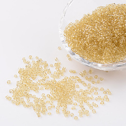 Honeyhandy 12/0 Glass Seed Beads, Transparent, Round, Pale Goldenrod, 2mm, Hole: 1mm, about 3100pcs/50g