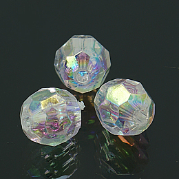Honeyhandy AB Color Plated Clear Transparent Acrylic Round Beads, Faceted, 8mm, Hole: 1.5mm