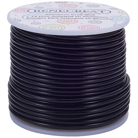 BENECREAT 10 Gauge Jewelry Craft Aluminum Wire 80 Feet Bendable Metal Sculpting Wire for Craft Floral Model Skeleton Making (Black, 2.5mm)