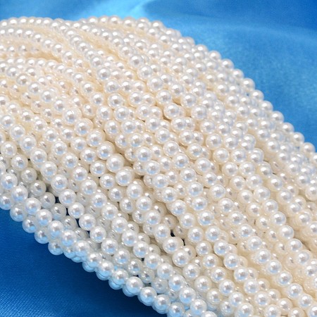 ARRICRAFT Round Shell Pearl Bead Strands, White, 2.5mm, Hole: 0.5mm, about 169pcs/strand, 15.74 inches