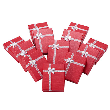 NBEADS 12PCS Cardboard Jewelry Gift Cases Gift Boxes Necklace & Bracelet Holder with Bow Tie, Red, 9x7x3cm