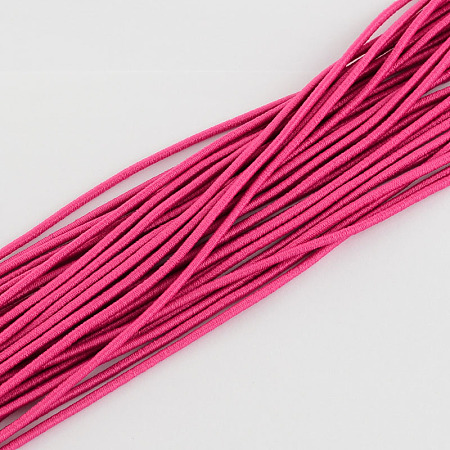 Honeyhandy Elastic Cord, with Fibre Outside and Rubber Inside, Deep Pink, 2mm, about 109.36 yards(100m)/bundle